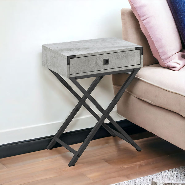 Homeroots 24" Black And Gray Wood And Metal End Table With Drawer Grey,Black  333259