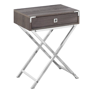 Homeroots 24" Silver And Deep Taupe Wood And Metal End Table With Drawer Dark Taupe  333262