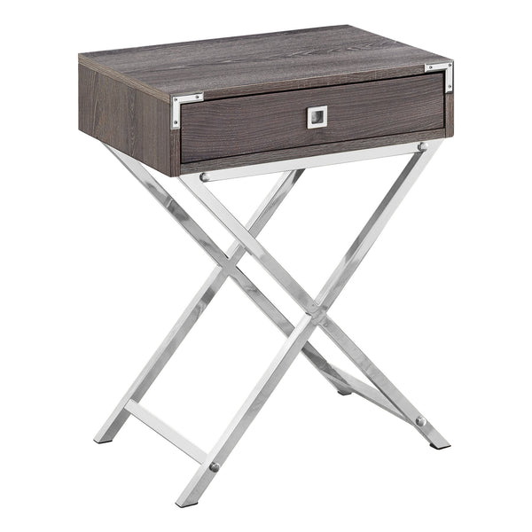 Homeroots 24" Silver And Deep Taupe Wood And Metal End Table With Drawer Dark Taupe  333262