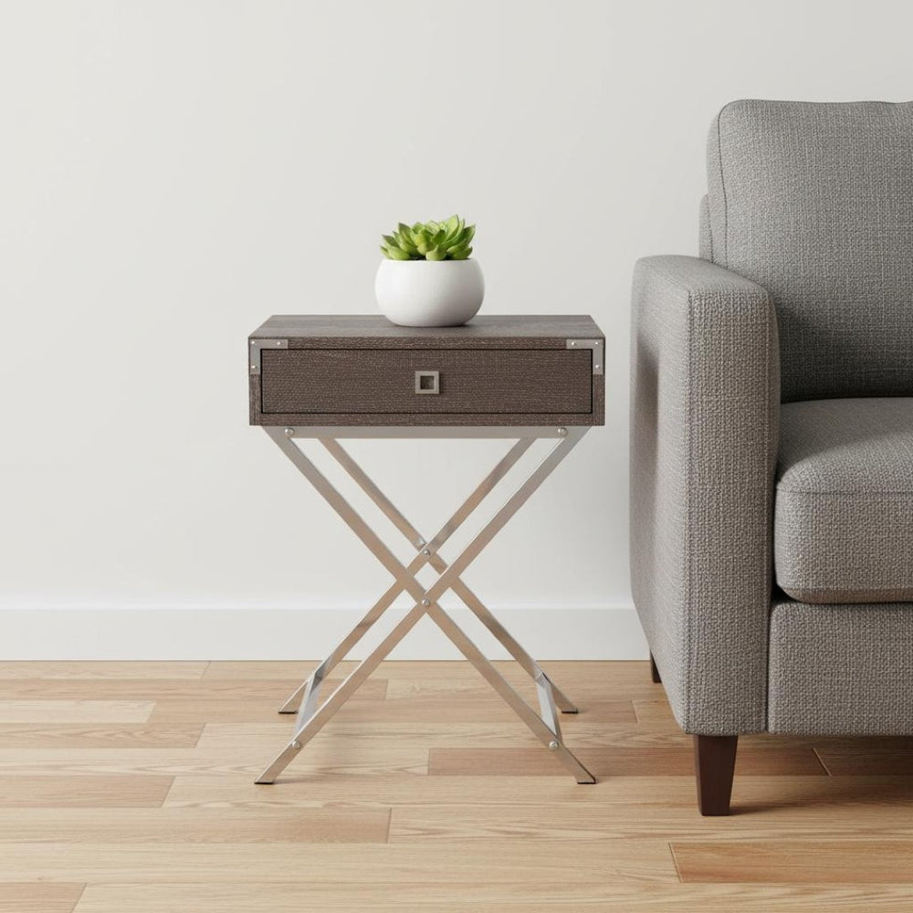 HomeRoots 24" Sleek End Table with Drawer - Modern Industrial Design Perfect for Small Spaces and Stylish Homes Dark Taupe 333262