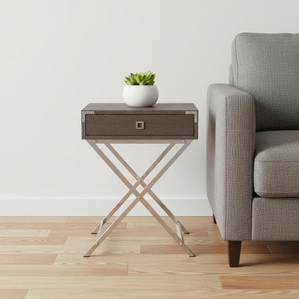 HomeRoots 24" Sleek End Table with Drawer - Modern Industrial Design Perfect for Small Spaces and Stylish Homes Dark Taupe 333262
