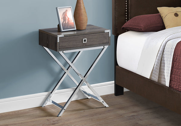 Homeroots 24" Silver And Deep Taupe Wood And Metal End Table With Drawer Dark Taupe  333262