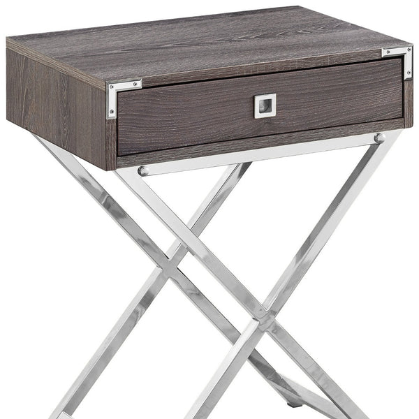 Homeroots 24" Silver And Deep Taupe Wood And Metal End Table With Drawer Dark Taupe  333262