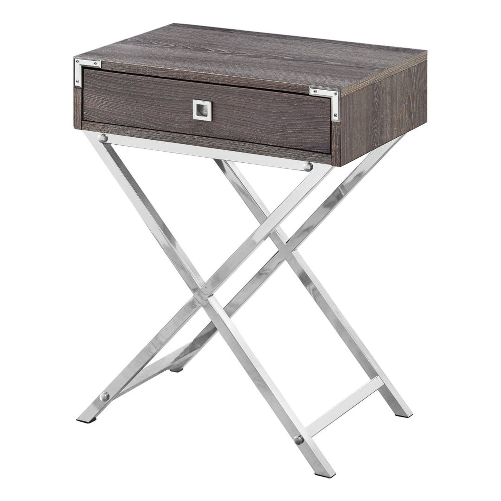 HomeRoots 24" Sleek End Table with Drawer - Modern Industrial Design Perfect for Small Spaces and Stylish Homes Dark Taupe 333262
