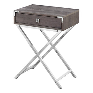 Homeroots 24" Silver And Deep Taupe Wood And Metal End Table With Drawer Dark Taupe  333262