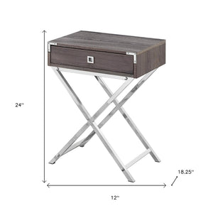 HomeRoots 24" Sleek End Table with Drawer - Modern Industrial Design Perfect for Small Spaces and Stylish Homes Dark Taupe 333262