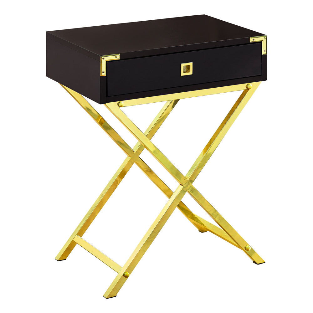 Homeroots 24" Gold And Dark Brown Wood And Metal End Table With Drawer Cappuccino,Gold  333263