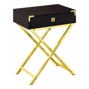 Homeroots 24" Gold And Dark Brown Wood And Metal End Table With Drawer Cappuccino,Gold  333263