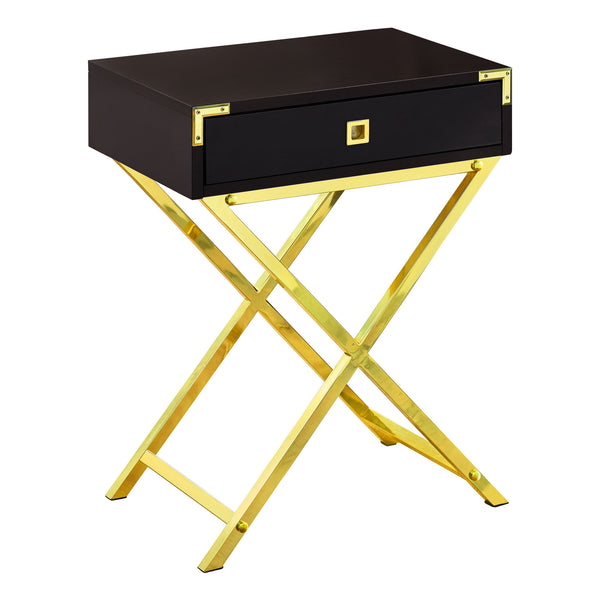 Homeroots 24" Gold And Dark Brown Wood And Metal End Table With Drawer Cappuccino,Gold  333263