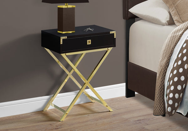 Homeroots 24" Gold And Dark Brown Wood And Metal End Table With Drawer Cappuccino,Gold  333263