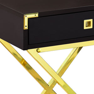 Homeroots 24" Gold And Dark Brown Wood And Metal End Table With Drawer Cappuccino,Gold  333263