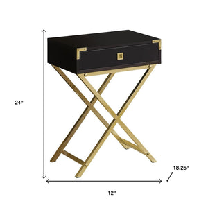 HomeRoots 24" Sleek End Table with Drawer - Modern Industrial Design Perfect for Small Spaces and Stylish Homes Cappuccino,Gold 333263
