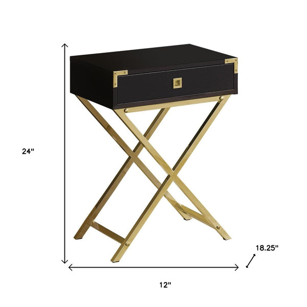 HomeRoots 24" Sleek End Table with Drawer - Modern Industrial Design Perfect for Small Spaces and Stylish Homes Cappuccino,Gold 333263