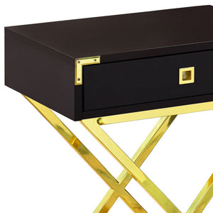 Homeroots 24" Gold And Dark Brown Wood And Metal End Table With Drawer Cappuccino,Gold  333263