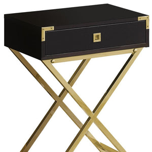 HomeRoots 24" Sleek End Table with Drawer - Modern Industrial Design Perfect for Small Spaces and Stylish Homes Cappuccino,Gold 333263