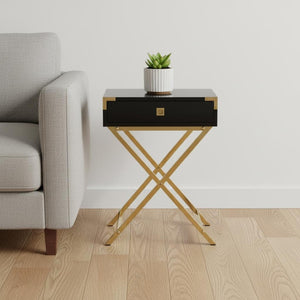 HomeRoots 24" Sleek End Table with Drawer - Modern Industrial Design Perfect for Small Spaces and Stylish Homes Cappuccino,Gold 333263