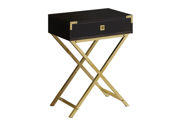 HomeRoots 24" Sleek End Table with Drawer - Modern Industrial Design Perfect for Small Spaces and Stylish Homes Cappuccino,Gold 333263
