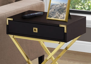 HomeRoots 24" Sleek End Table with Drawer - Modern Industrial Design Perfect for Small Spaces and Stylish Homes Cappuccino,Gold 333263