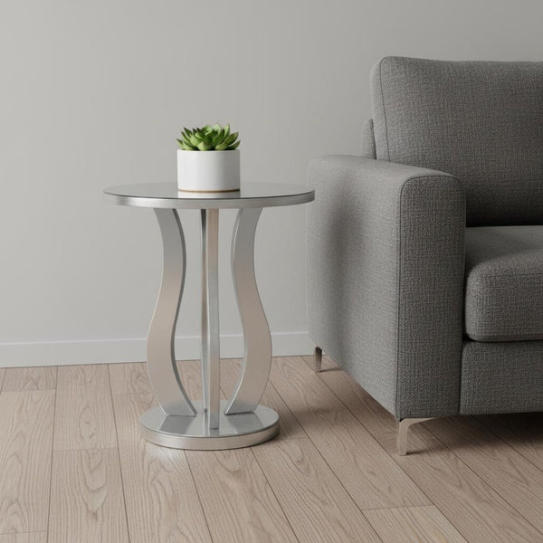 HomeRoots 24" Silver Glass Round End Table – Modern Mirrored Design for Living Room, Bedroom & Entryway Style 333268