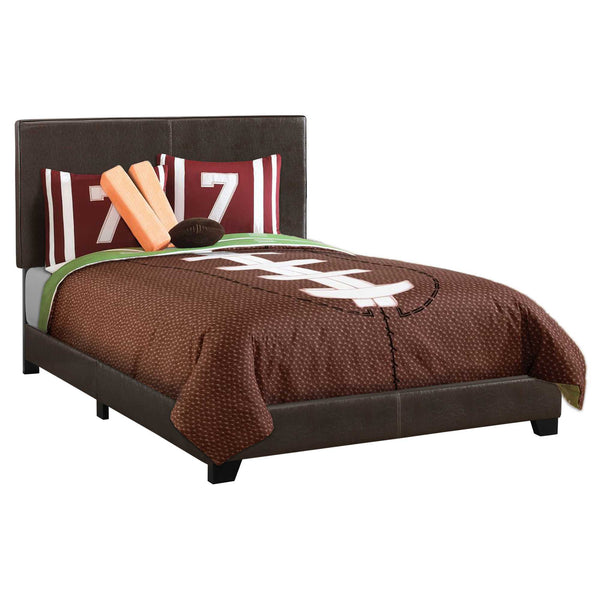 Homeroots Brown Solid And Manufactured Wood Full Upholstered Faux Leather Bed Frame  Solid Manufactured Wood 333278