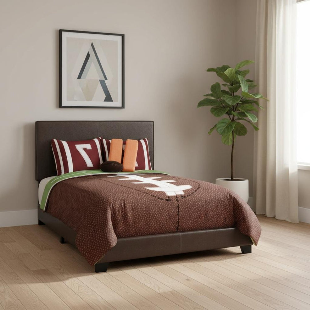 HomeRoots Brown Upholstered Faux Leather Full Bed Frame - Durable Wood Construction with Stylish Headboard 333278