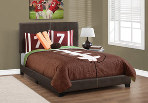 HomeRoots Brown Upholstered Faux Leather Full Bed Frame - Durable Wood Construction with Stylish Headboard 333278