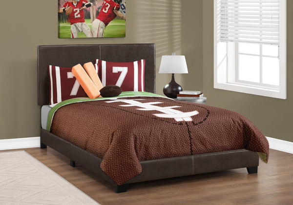 HomeRoots Brown Upholstered Faux Leather Full Bed Frame - Durable Wood Construction with Stylish Headboard 333278