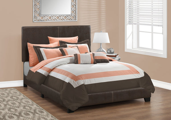 Homeroots Brown Solid And Manufactured Wood Full Upholstered Faux Leather Bed Frame  Solid Manufactured Wood 333278