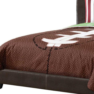 HomeRoots Brown Upholstered Faux Leather Full Bed Frame - Durable Wood Construction with Stylish Headboard 333278
