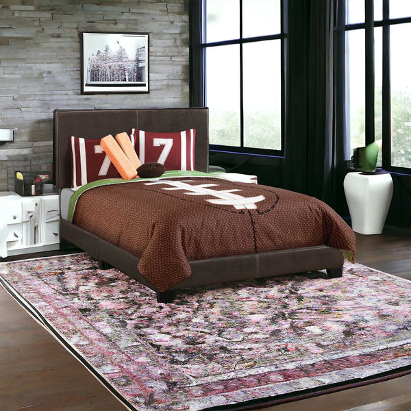 Homeroots Brown Solid And Manufactured Wood Full Upholstered Faux Leather Bed Frame  Solid Manufactured Wood 333278