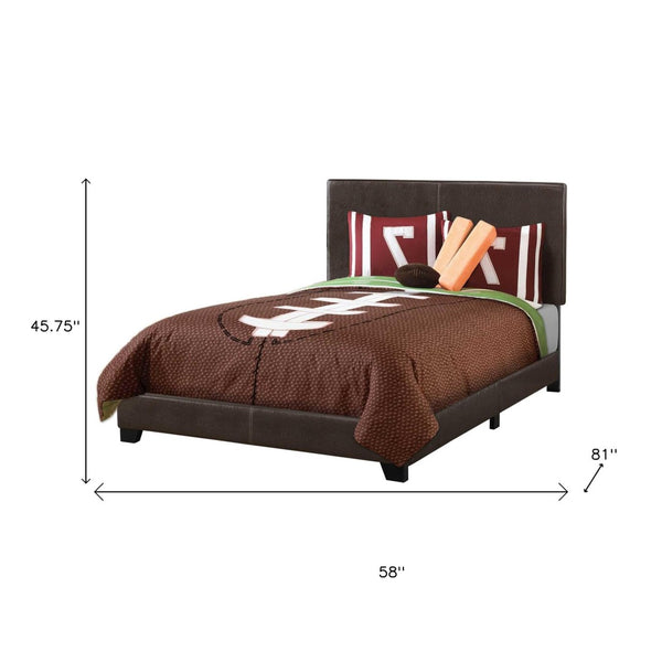 HomeRoots Brown Upholstered Faux Leather Full Bed Frame - Durable Wood Construction with Stylish Headboard 333278