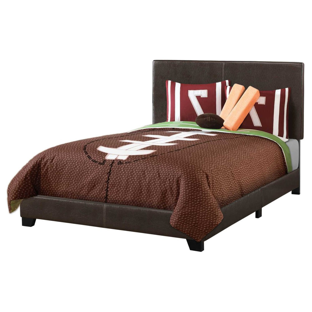 HomeRoots Brown Upholstered Faux Leather Full Bed Frame - Durable Wood Construction with Stylish Headboard 333278