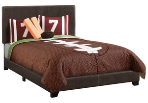 HomeRoots Brown Upholstered Faux Leather Full Bed Frame - Durable Wood Construction with Stylish Headboard 333278