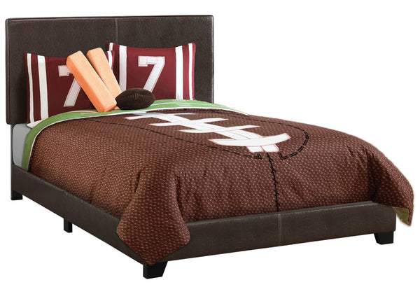 HomeRoots Brown Upholstered Faux Leather Full Bed Frame - Durable Wood Construction with Stylish Headboard 333278