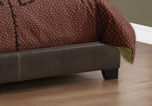 HomeRoots Brown Upholstered Faux Leather Full Bed Frame - Durable Wood Construction with Stylish Headboard 333278