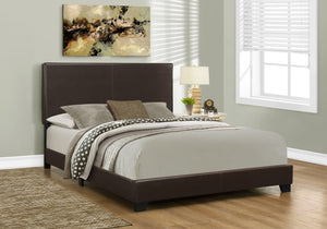 Homeroots Brown Standard Bed Upholstered With Headboard  Solid Manufactured Wood 333279