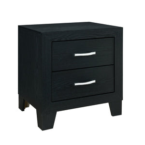 English Elm CARLOS Black Nightstand with 2 Drawers, Solid Wood + MDF, Modern Black Finish, Glam Glam Accents B201P215912