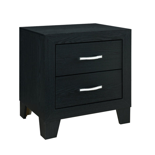English Elm CARLOS Black Nightstand with 2 Drawers, Solid Wood + MDF, Modern Black Finish, Glam Glam Accents B201P215912