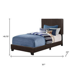 HomeRoots Brown Twin Upholstered Faux Leather Bed Frame - Stylish Solid Wood Design for Kids & Guests 333280