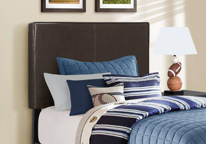 Homeroots Brown Solid Wood Twin Upholstered Faux Leather Bed Frame  Solid Manufactured Wood 333280