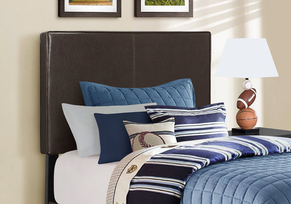 Homeroots Brown Solid Wood Twin Upholstered Faux Leather Bed Frame  Solid Manufactured Wood 333280