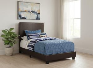 HomeRoots Brown Twin Upholstered Faux Leather Bed Frame - Stylish Solid Wood Design for Kids & Guests 333280
