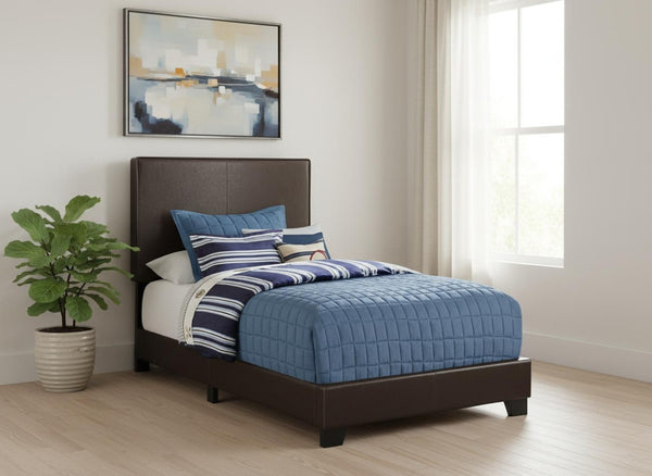 HomeRoots Brown Twin Upholstered Faux Leather Bed Frame - Stylish Solid Wood Design for Kids & Guests 333280