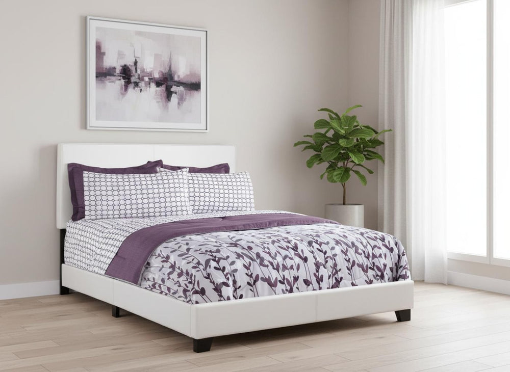 HomeRoots White Faux Leather Queen Bed Frame - Modern Elegance with Sturdy Design, Chic Two-Tone Aesthetic 333281