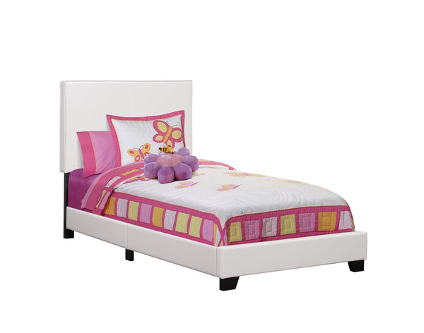 Homeroots White Solid Wood Twin Upholstered Faux Leather Bed Frame  Solid Manufactured Wood 333282