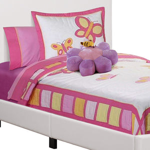 Homeroots White Solid Wood Twin Upholstered Faux Leather Bed Frame  Solid Manufactured Wood 333282