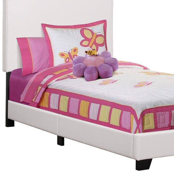Homeroots White Solid Wood Twin Upholstered Faux Leather Bed Frame  Solid Manufactured Wood 333282