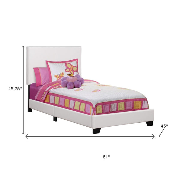 HomeRoots White Solid Wood Twin Upholstered Bed Frame - Stylish Faux Leather Design for Kids' Rooms & Guests 333282