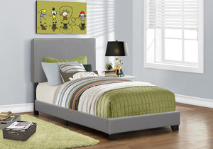 HomeRoots Solid Modern Twin Bed in Gray Faux Leather with Durable Wood Frame for Stylish Comfort and Support 333283