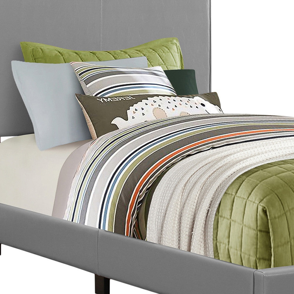 Homeroots Solid Wood Twin Gray Upholstered Faux Leather Bed  Solid Manufactured Wood 333283